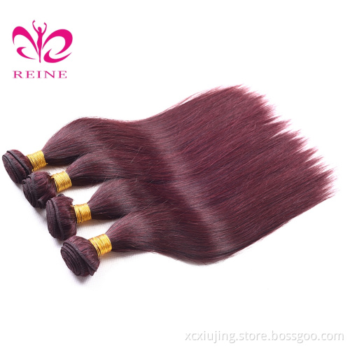 Cheap price processed 10-26" in Stock 99J peruvian human hair weaves bundles red hair extension 4 Bundles Free Shipping